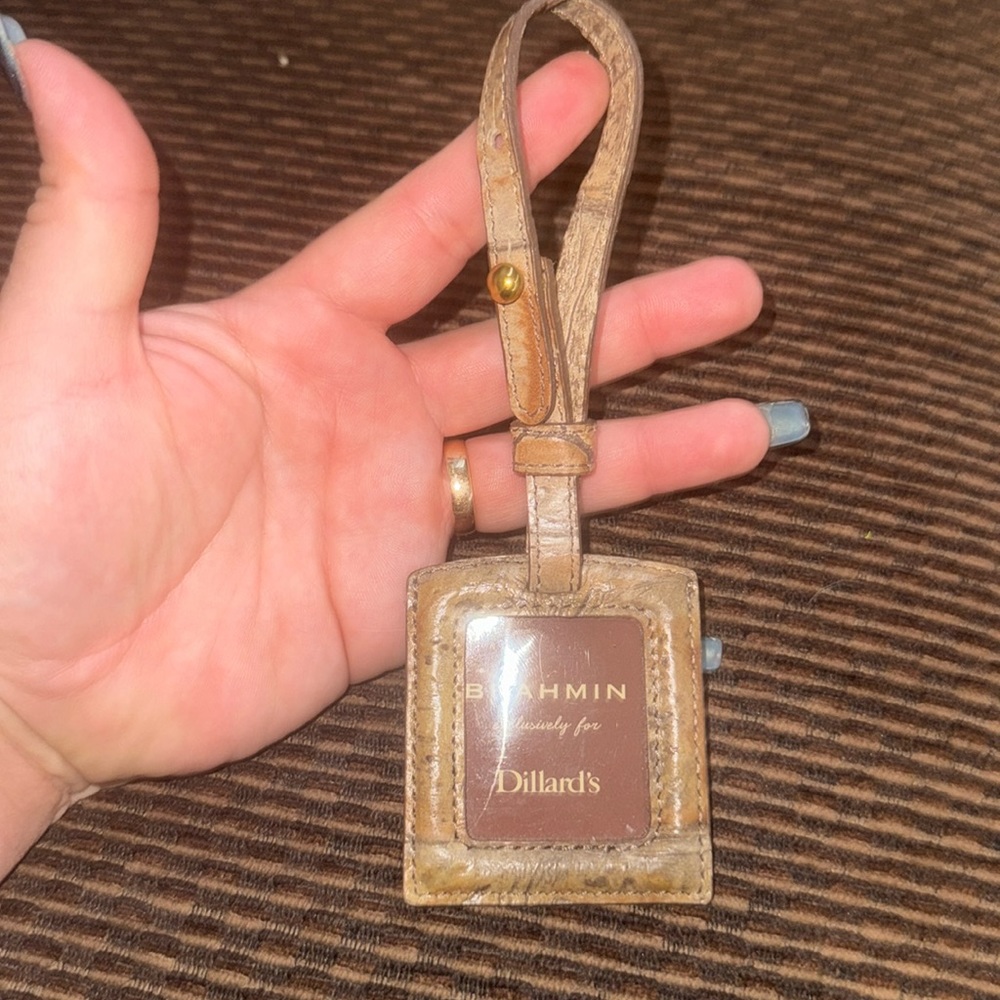 ORINOCO Brahmin LUGGAGE TAG Mini Leather PHOTO FRAME Tan Brown HANDBAG CHARM